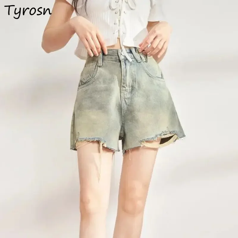 Shorts Women Loose Ripped Design Asymmetrical Retro All-match Korean Style Leisure Popular Denim Empire Hot Girls Summer Cozy