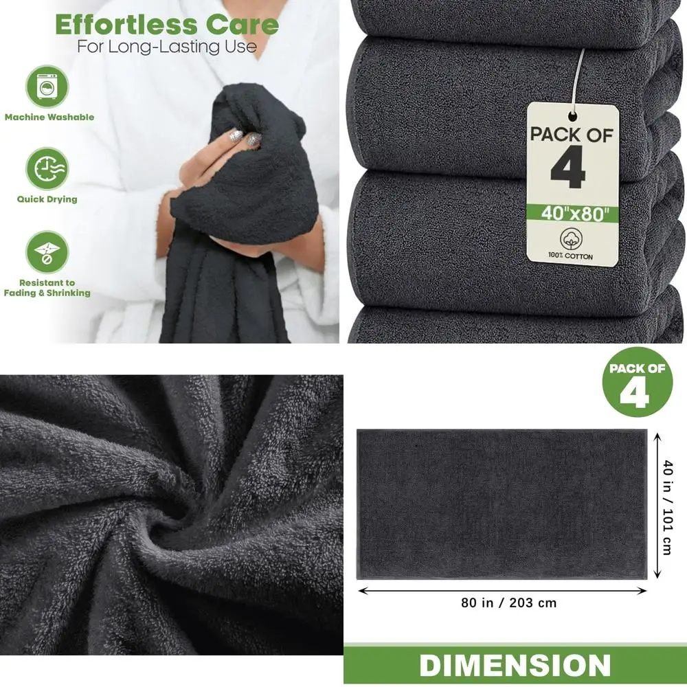 

Набор из 4 простыней для ванной из хлопка большого размера 40x80 — 100% мягкий хлопок, 600 GSM, быстросохнущий, можно стирать в машине с подвесной петлей (серый)