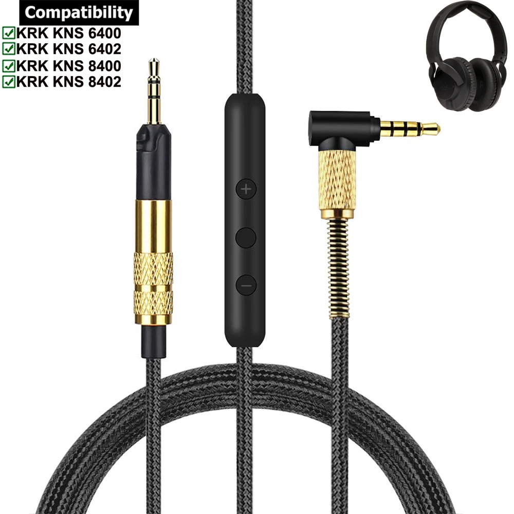 OFC Replacement Aux Braided Cable Extension Cord for KRK KNS 6400 6402 8400 8402 On-Ear Closed Back Circumaural Headphones