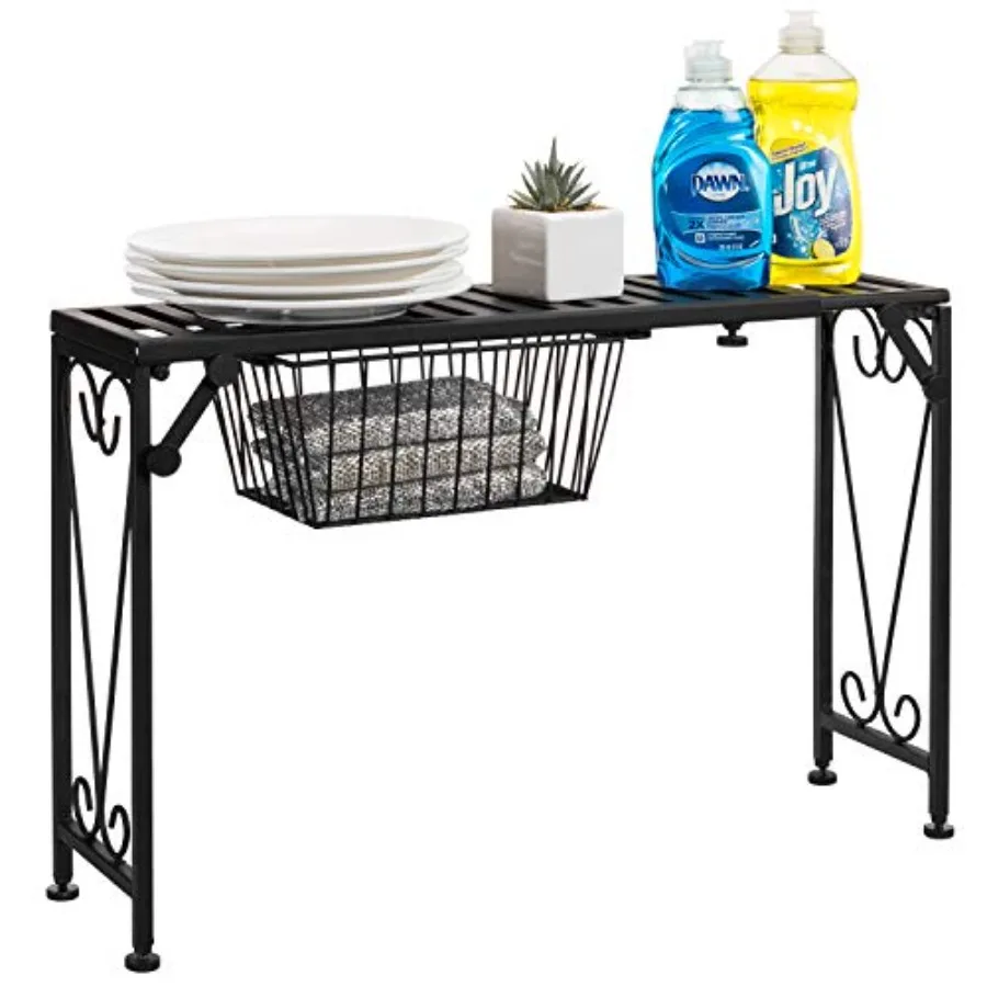 

Over Sink Shelf with Pull Out Drawer Expandable Metal Kitchen Over The Sink Shelf Rack Bathroom Storage Shelf Riser with Scroll