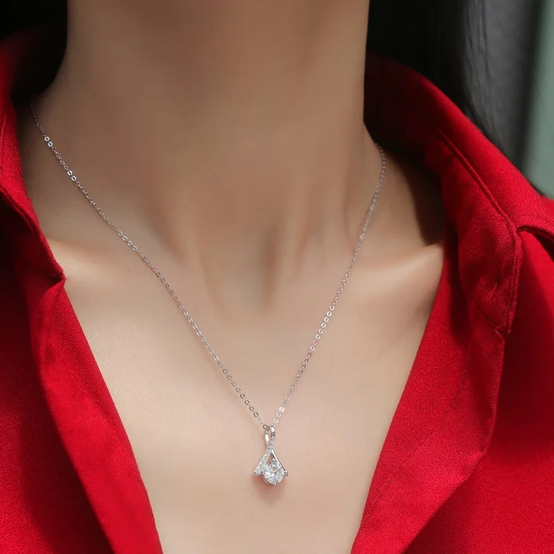 1 Carat/2 Carat Moissanite Diamond Pendant Real 5 Sterling Silver Necklace Excellent Cut D Color Lab Diamond Love Token Choker