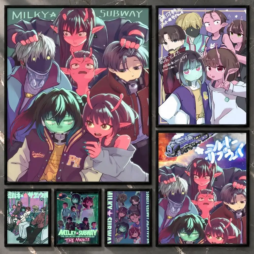 Animated-Illustration Milky Subway: The Galactic Limited Express Poster Aesthetic Unframed Wall Prints for Bedroom & Living Room