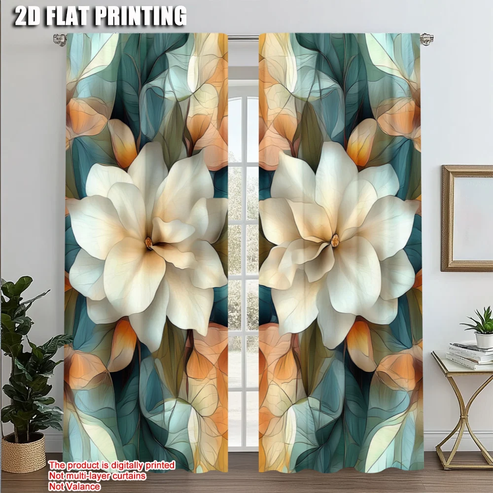 

2pcs, Window Curtain 2D print Floral Pattern Machine Washable Fabric (without rod) Holiday Ldeal for Living Room, Bedroom, Home