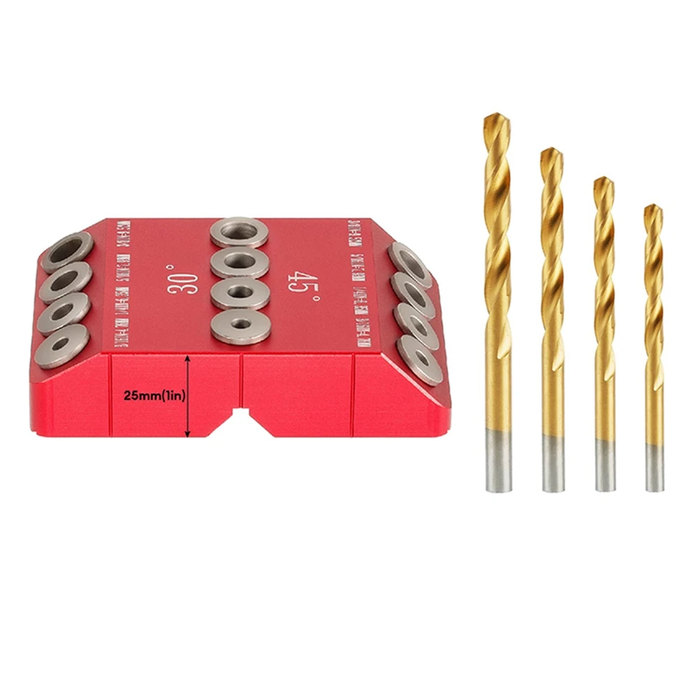 30/45/90° Angle Drill Hole Guide Jig for Angled and Straight Hole Cable Railing Lag Screw Drilling Template 4 Drill Bits