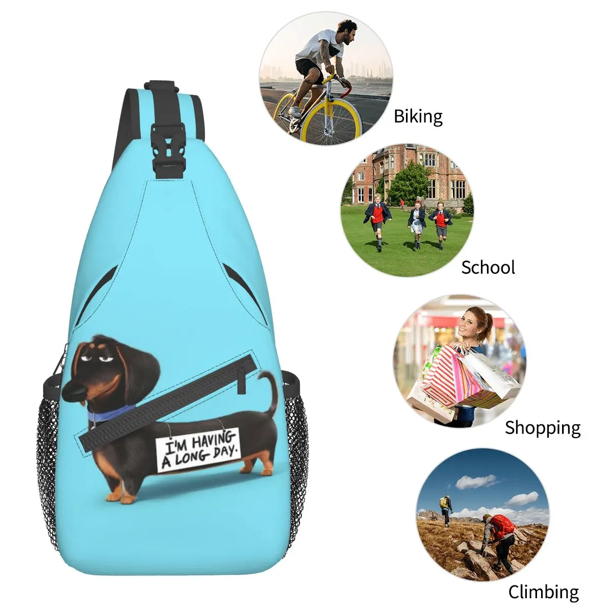 Dachshund Dog Impresso Peito Bag, Funny Pupy Crossbody Sling Bags, Mochila de Ombro, Mochila para Viagem, Caminhadas, Pacote de Esportes