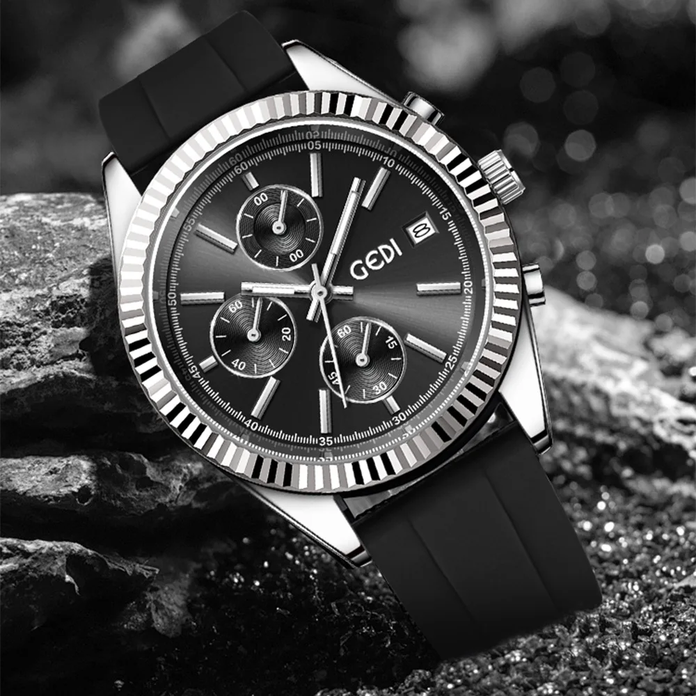 71009 CQ517 New Fashionable Men's Watch with Three Eyes, Six Needles, Business Calendar, Steel Strip, Waterproof Quartz Watch