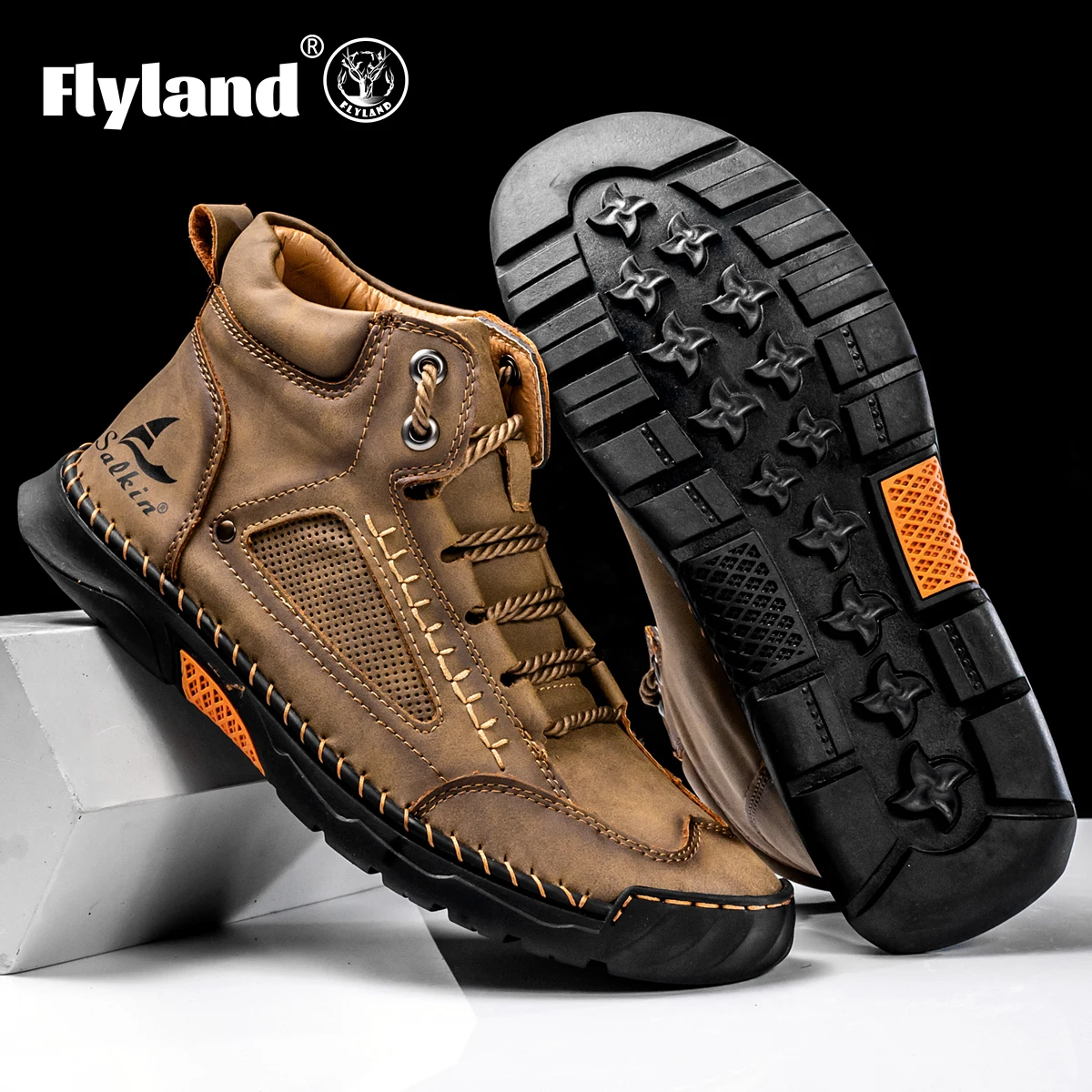 FLYLAND Men\'s Leather Ankle Boots Autumn Winter Mens Shoes Fashion Large Size Casual Boots