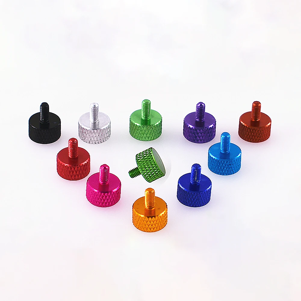 M2 M2.5 M3 M4 M5 M6 Aluminum Alloy Flat Head Knurled Hand Thumb Screw Cylinder Head Hand Tighten Knob Screw Anodized L=4 - 30mm