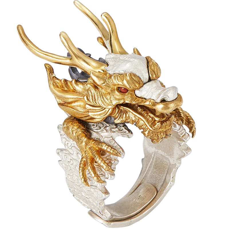 

Dragon Shape Ring Necklace Men's Domineering Thai Silver Index Finger Ring Living Dragon Claw Men's Women's Ring