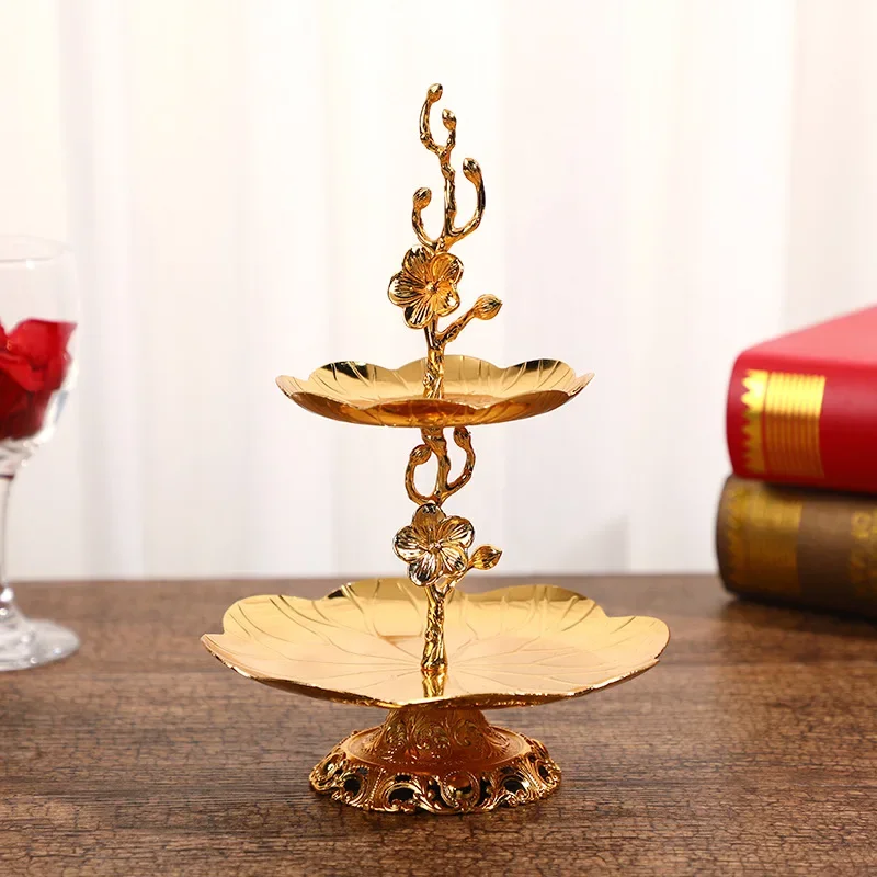 Flower Shaped Golden Fruit Plate 2 Layer Cake Tray Dessert Plate Pastry Plates Fruit Bowl Cake Stand Display Rack Storage Tray