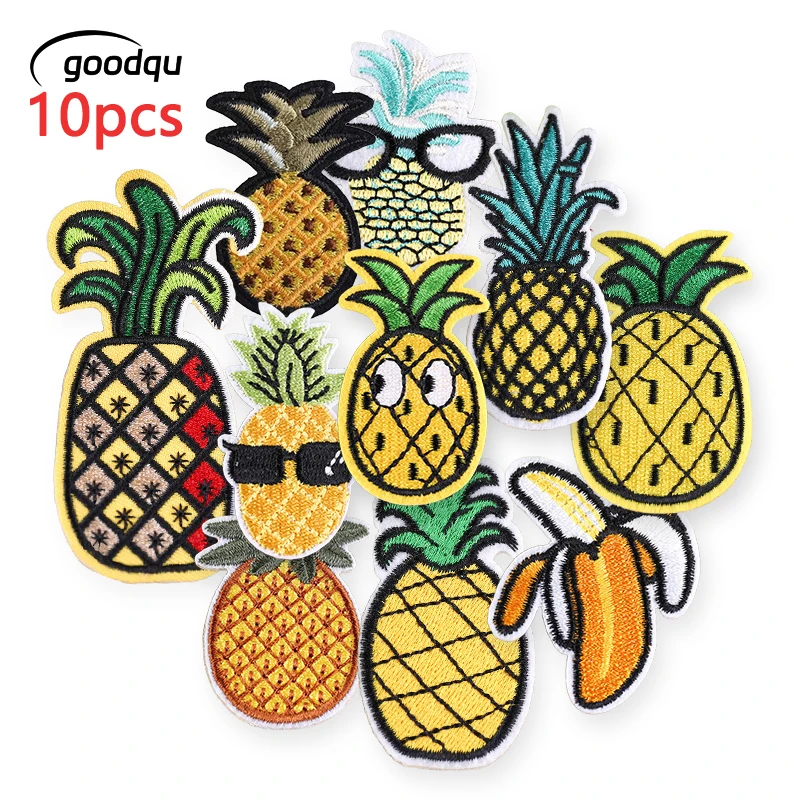 10 Stück niedliche Ananas-Eisen-Aufnäher für Kleidung, bestickt auf Jacken, DIY-Aufkleber-Set, zum Aufnähen, für Outdoor-Aktivitäten, für Kinder, Stoff-Aufnäher – Detail 1