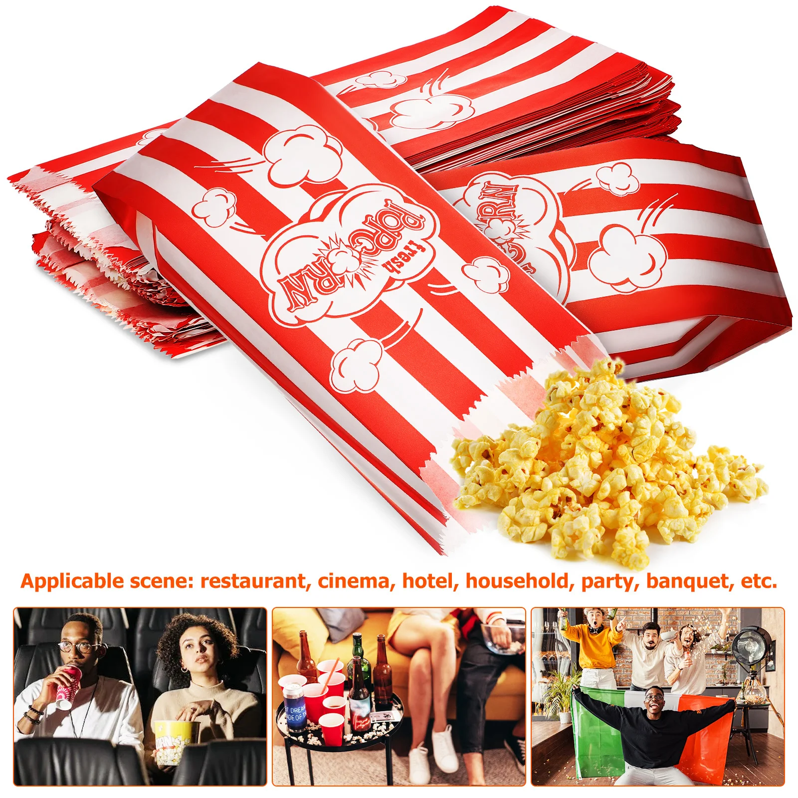 

100 pcs Packaging Bags Paper Snacks Oil-Proof Popcorn Stripe Pattern Containers For Candy Cookies Home Party Storage