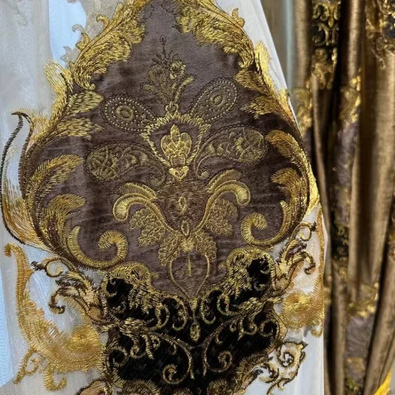 Top brązowe aksamitne haftowane zasłony zaciemniające do salonu w willi luksusowe wykonane na zamówienie zasłony do sypialni w hotelu apartamentowym