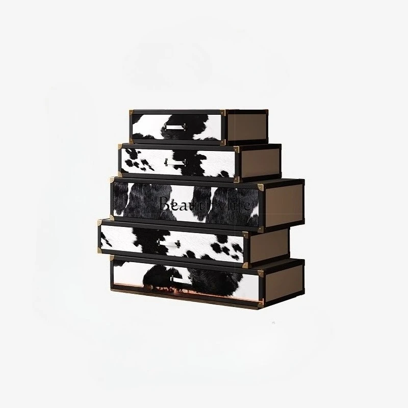 

Modern mansion custom high-grade milk cowhide horse hair jewelry storage porch bucket cabinet