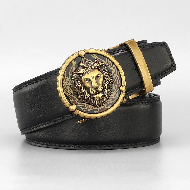 2025Luxury Famous BrandDesigners Retro Lion Casual Betls Men Automatic Buckle Fashion Genuine Leather Gray Younth Ceinture Homme