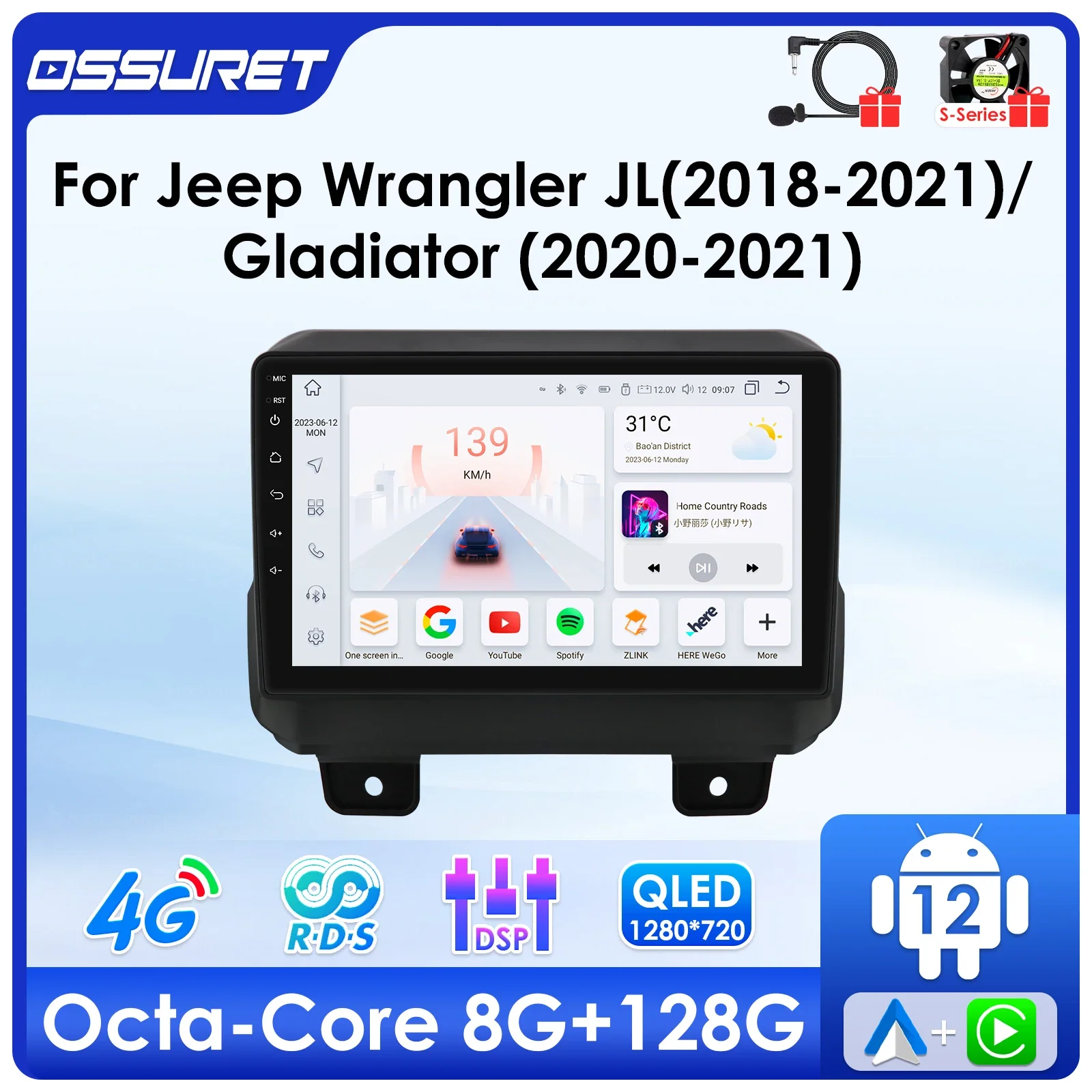 2DIN Android 12 Auto Car radio For Jeep Wrangler JL 2018-2021 Multimedia Video player For Gladiator 2020-2021 GPS Stereo Carplay