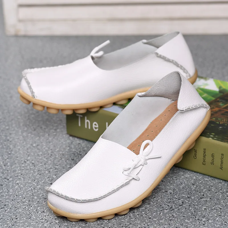 

Women Shoes Loafers Genuine Leather Woman Shoes for Ballet Flats Women Moccasins Bowtie Lace-Up Leather Shoes Slip on Nurse Shoe