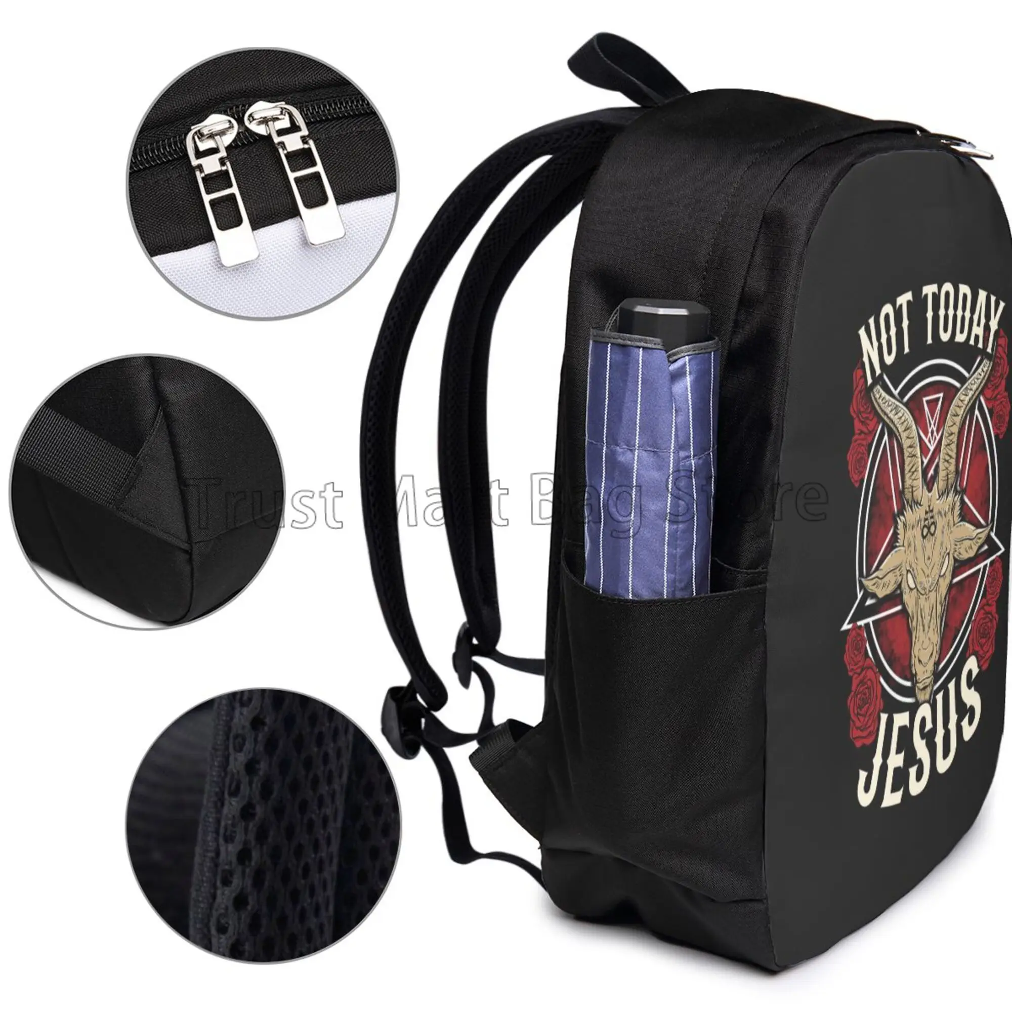 Not Today Jesus Gift for A Satanic Atheist Halloween Graphic Art Backpack Durable Laptop Bag Student Bookpack Travel Daypack