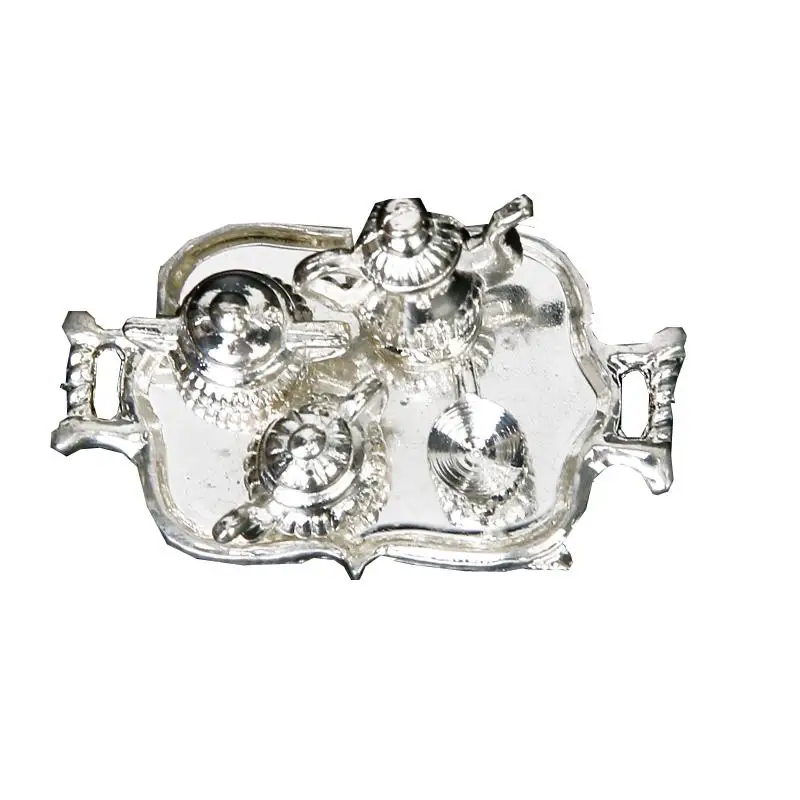 1/12 인형의 집 미니어처 금속 식기 컵 트레이 실버 포함