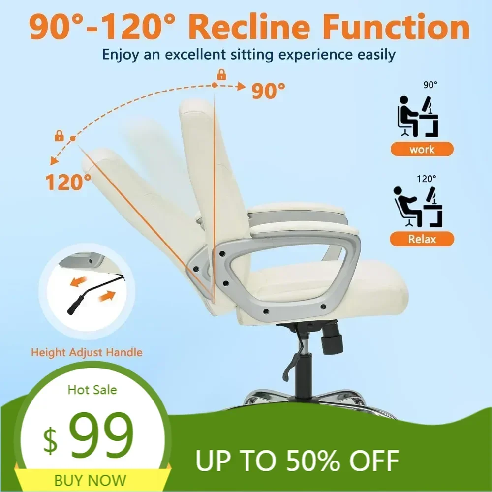 

Эргономичное офисное кресло со средней спинкой: регулируемое настольное кресло из искусственной кожи для удобного домашнего и офисного использования.