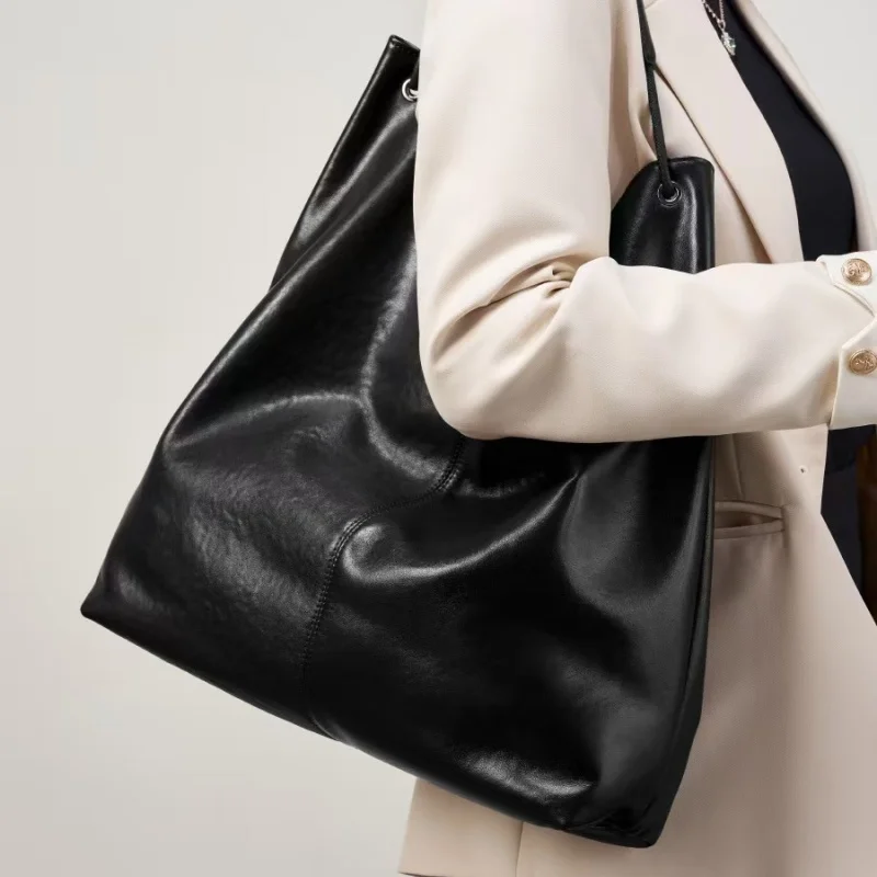 Genuine Cow Leather Tote Bag for Women Large Capacity Multi-Way Shoulder Bag Commuter Underarm Purse Fashion Handbag