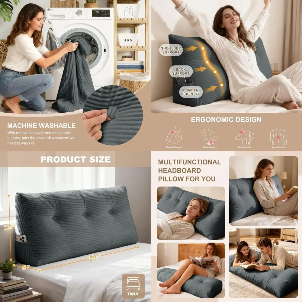 

Треугольная подушка на клине для изголовья Twin/Twin XL, съемный бархатный чехол, идеально подходит для дневников и двухъярусных кромок