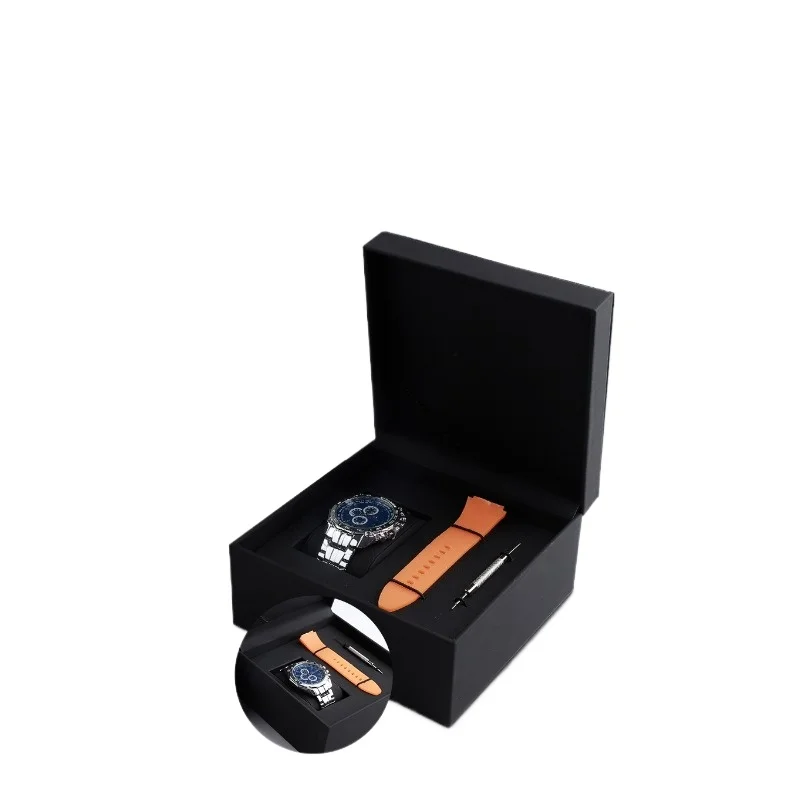 Black Watch Case Box com alça e ajustável Tool Slot, PU Leather Flip, Jewelry Packaging Box, Free Customization Logo