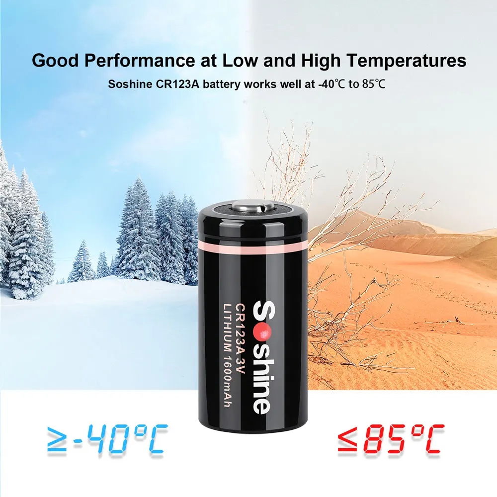 Soshine 3V CR123A Lithium Battery 3 Volt 1600mAh Batteries Non-Rechargeable Battery for Digital Camera Wireless Mouse Calculator
