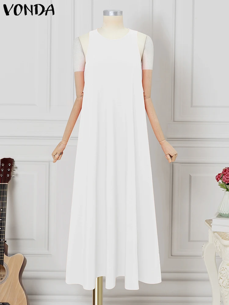 

Plus Size 5XL VONDA Solid Dress Summer Sundress 2025 Women Sexy Sleeveless Party Maxi Vestidos Casual Ruffled Tank Robe Overszie