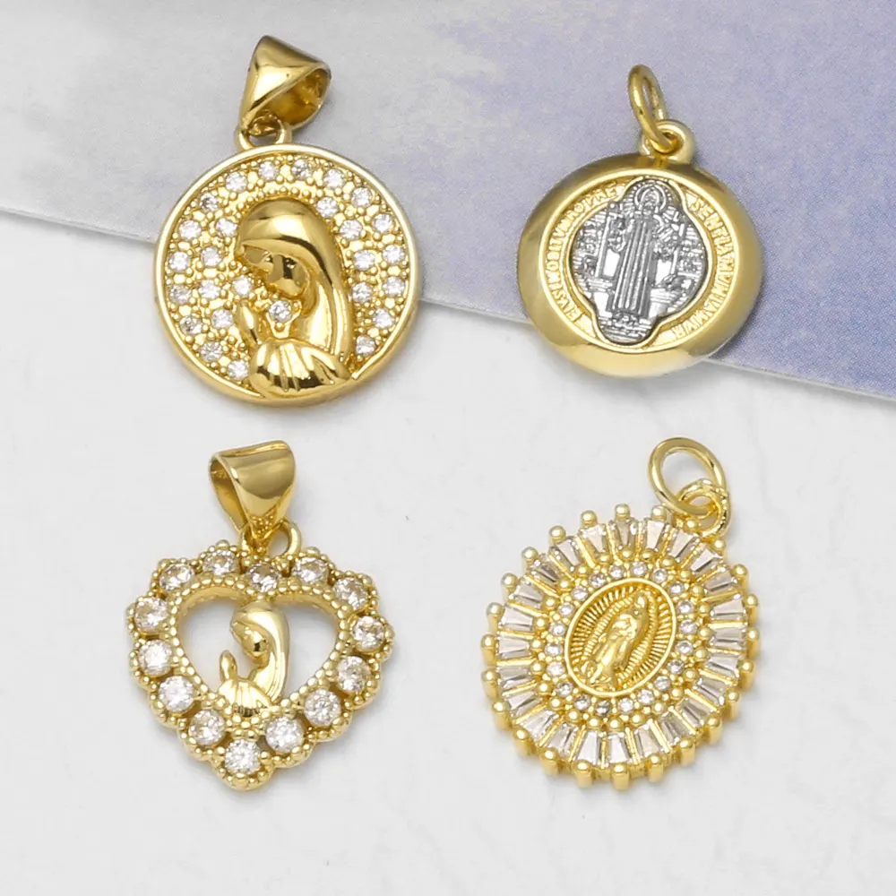OCESRIO Crystal Virgin Mary Pendant Copper Gold Plated San Benito Charms for Catholic Necklace Jewelry Making Supplies chma634
