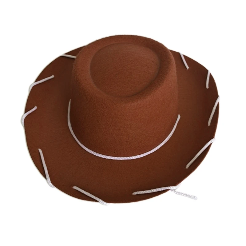 Casual Western Cowboy Hat Wide Brim Hat for Sun for Protection String Design Felt Hat All-match for Valentine's Day