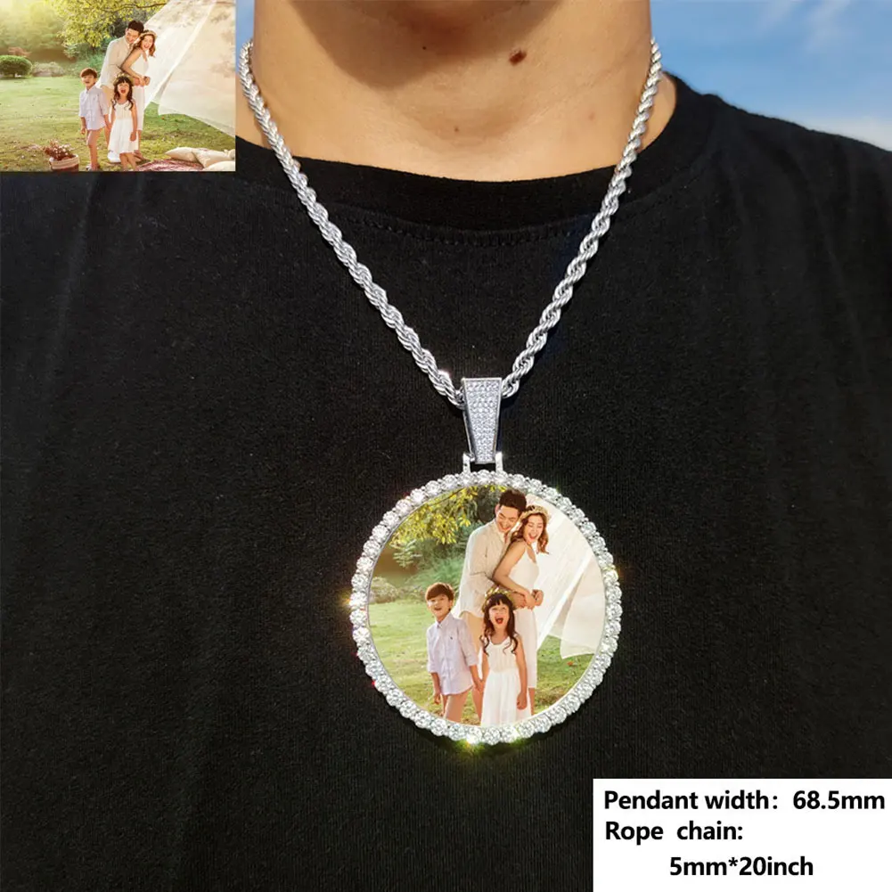 68.5MM 18K Gold Plated Custom Made Photo Bling Big Medallions Necklace Pendant Men Hip Hop Picture Jewelry Gift Free Custom Text