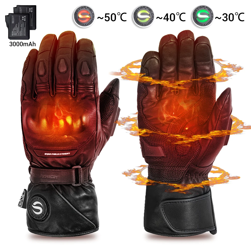 

Leather Heated Moto Gloves Real Leather Motorcycle Gloves Winter Motorcycle Waterproof Touch Screen Ski Camping Heated Gloves