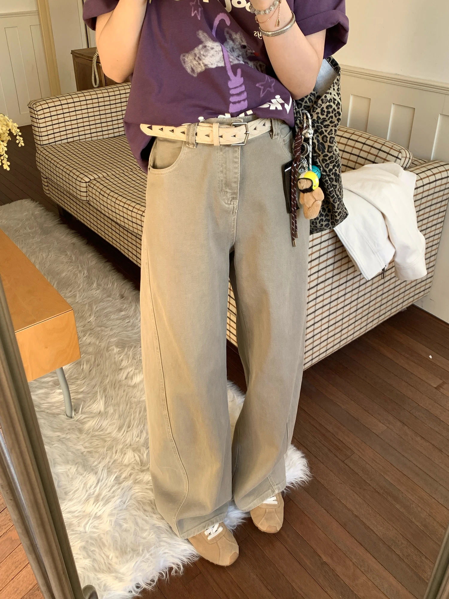 

NAZ Large Size Casual Fashion Knife Denim Pants High Waist Straight Leg Drapey Wide Leg Pants for plus Size Women