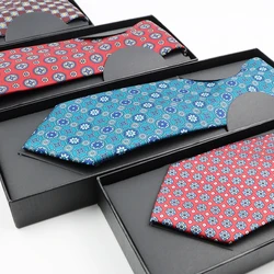 Men's Fashion Silk Tie With Box Soft Novelty Necktie Blue Green Orange Color Tie For Men Dot Floral Bowtie Wedding Business Gift
