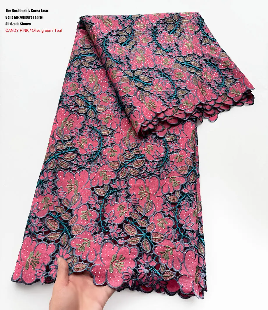 Delicate Guipure Embroidered Lace Korea Voile Fabric Skin Friendly African Mermaid Gown Upscale Dubai Cheongsam Bobtail Cloth