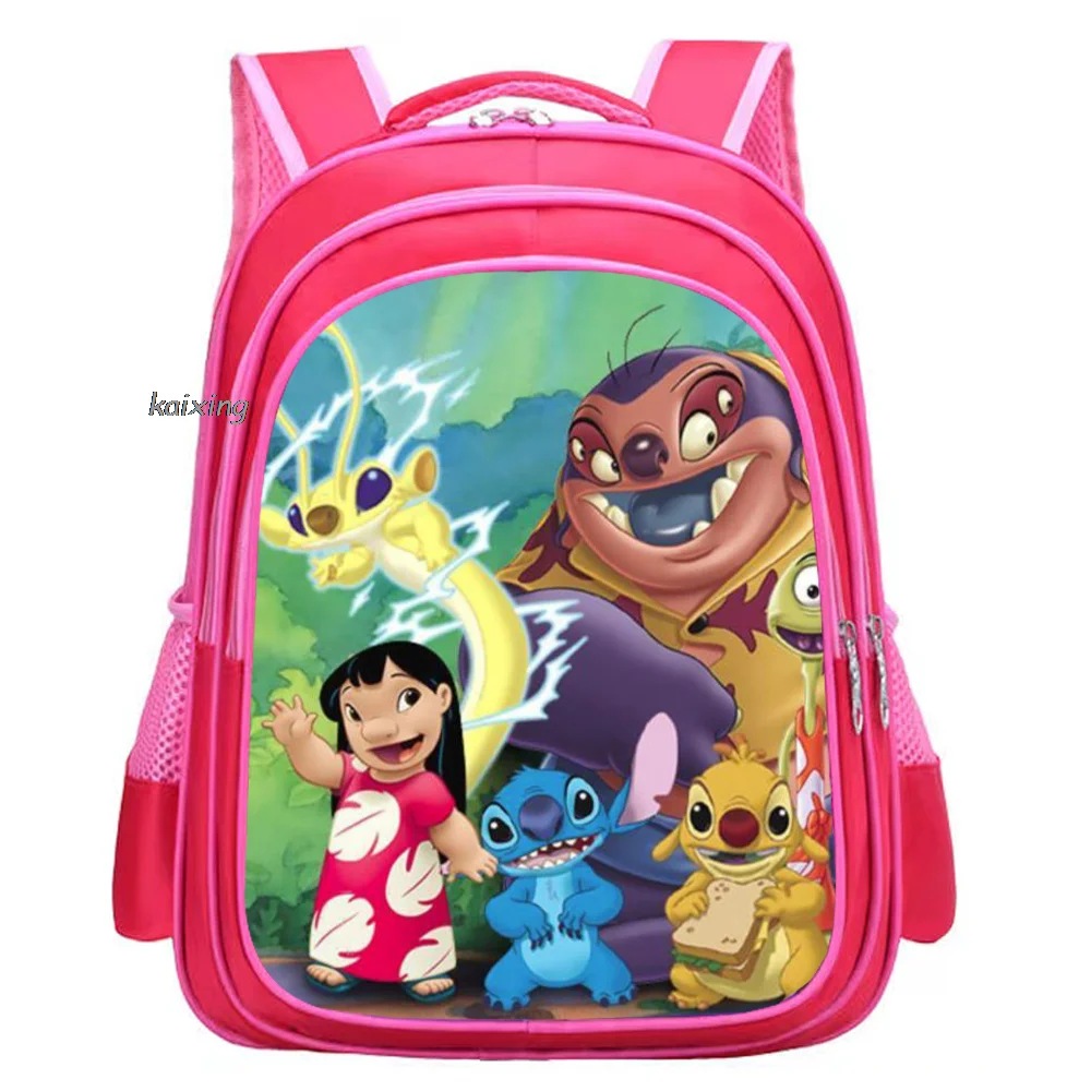 16 inch Backpack Lilo And Stitch School Book Bag Zipper Messenger Teens Children Boy Girls Students School Best Gift Purple Rose