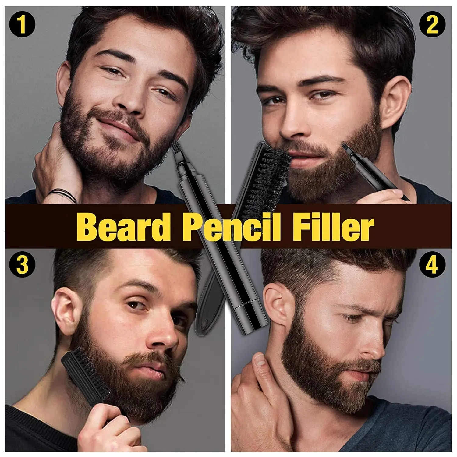 Waterproof Beard Pen Filler for Men Moustache Coloring Enhancer Black Fiber Hair Stuffing Tool Beard Care Accessories