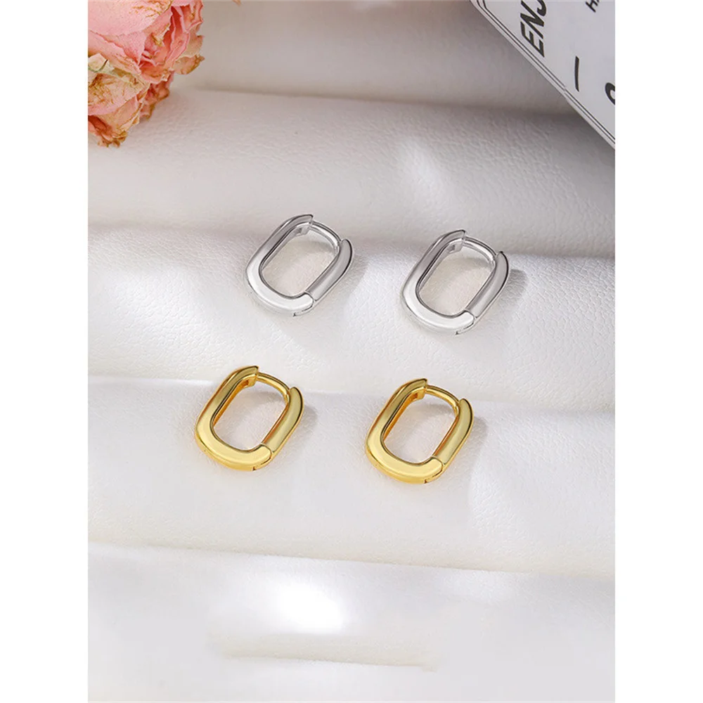 

Корейские геометрические серьги U 925 пробы — крутые серьги, овальные полированные обручи, зимние украшения