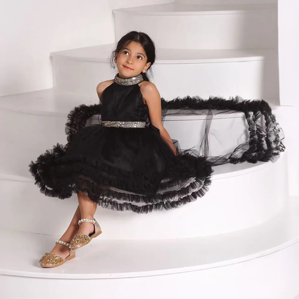 Girl's Ceremonial Dress Trailing Princess Dress 1st Birthday Party Infant Dress Gown Wedding Prom Gown Festive Dress For Girl