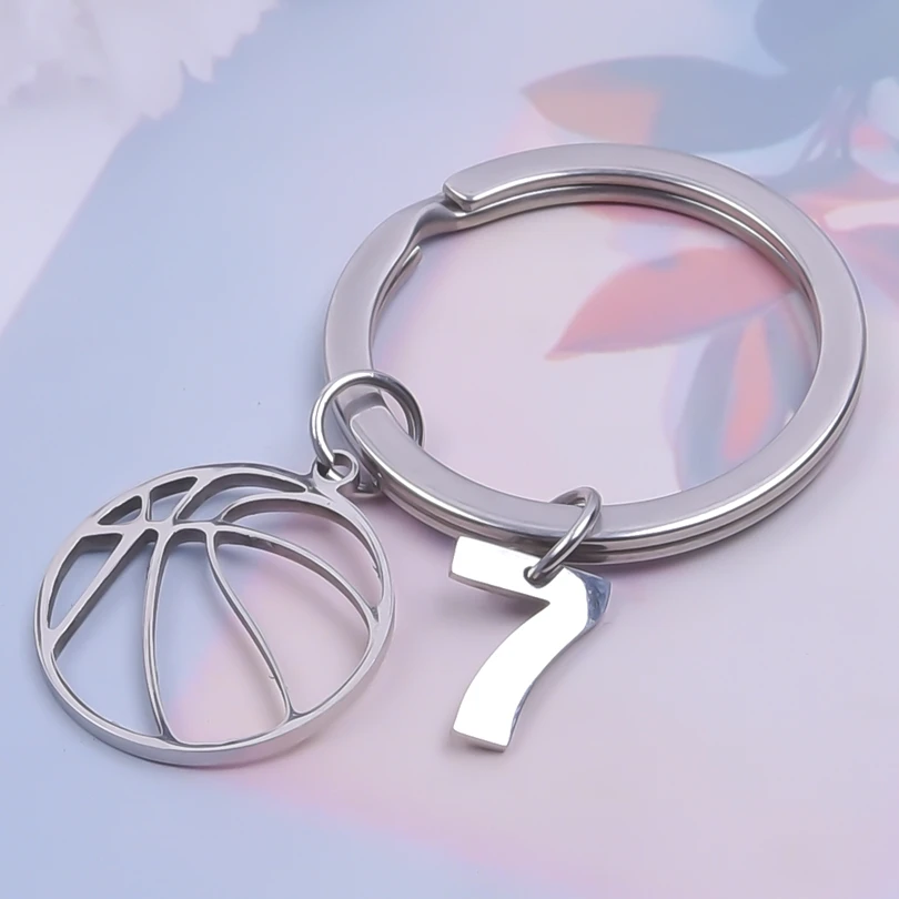 0-9 Number Charm Hollow Basketball Pendant Keyring Stainless Steel Key Rings For Women Men Accessories Jewelry Anniversary Gift