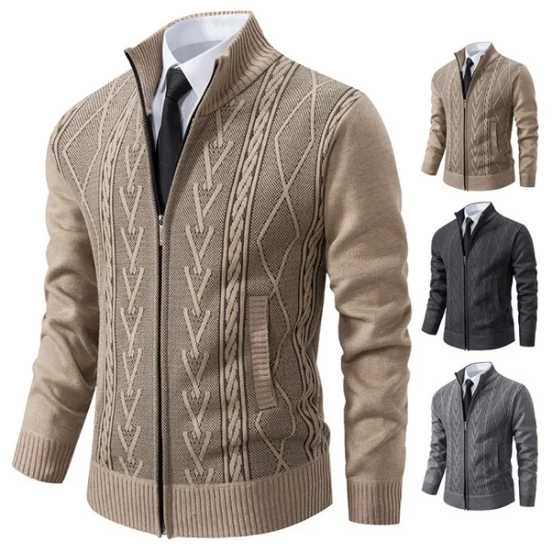 2024 Autumn and Winter New Cashmere Padded Warm Casual Men\'s Knitted Sweater Coat