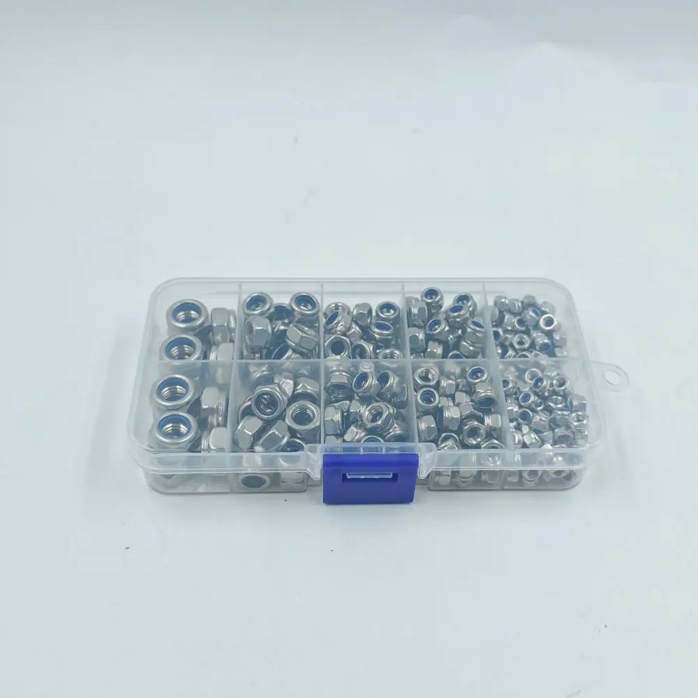 Metric Carbon Steel Nylon Insert Lock Nuts Set Anti Vibration Hex Fasteners For Machinery Automotive Equipment Maintenance