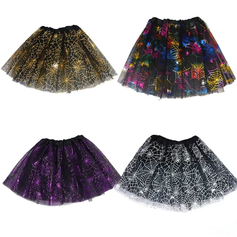 Kids Girls Spider Web Cobweb Skirt Tutu Girl  Carnival Party Fancy Dress Halloween Costume Cosplay Holiday Festival Props