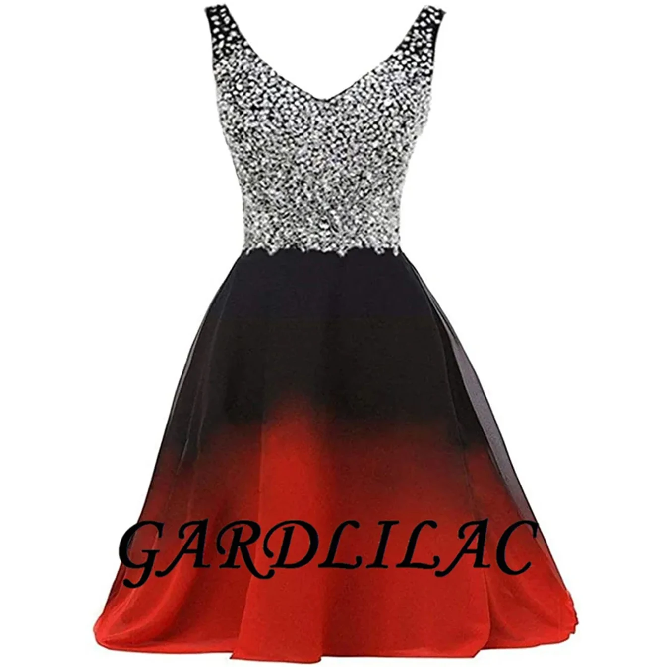 Gardlilac preto a vermelho com decote em v ombre vestido de baile para juniores gradiente curto vestidos de baile chiffon vestido de dama de honra