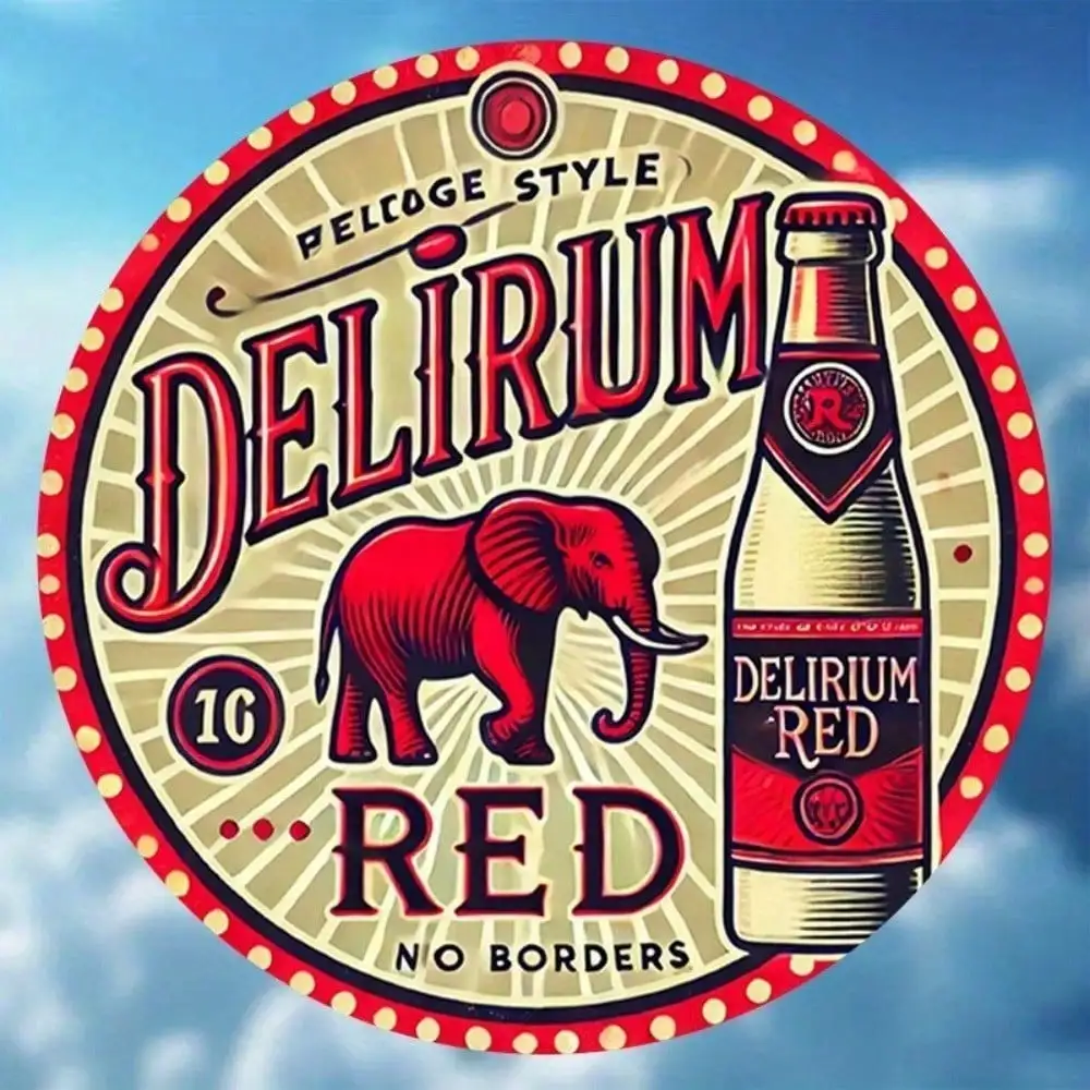 Letrero Metálico Vintage Delirium Red Beer, Decoración de Pared Redonda Retro de 8x8 Pulgadas para Pub, Bar o Cuarto de Hombre