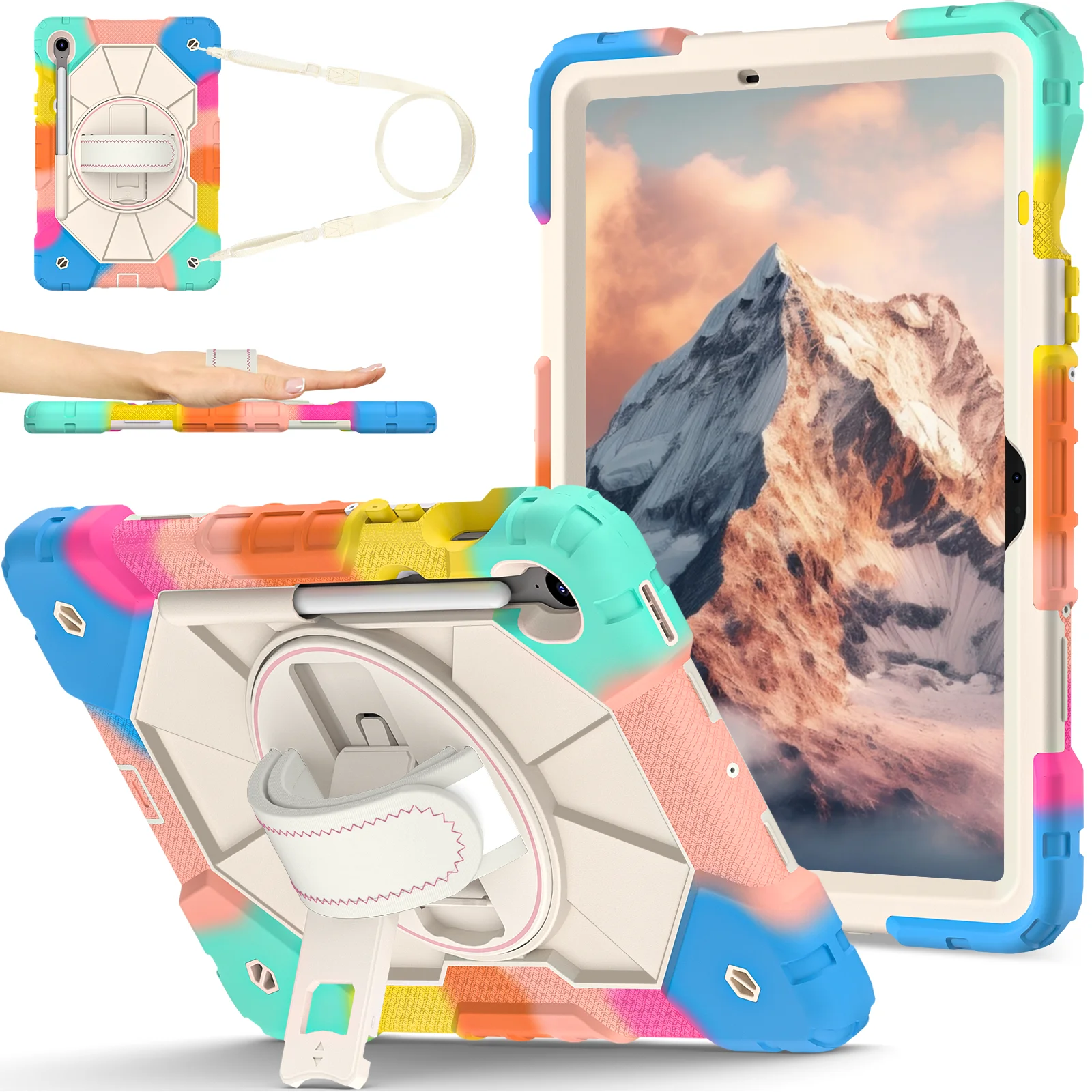 Tablet Kids Armor Case For Samsung Galaxy Tab S10 Lite S10 FE X520 X526B Stand Safe Silicone+PC Shoulder Strap Protection Cover