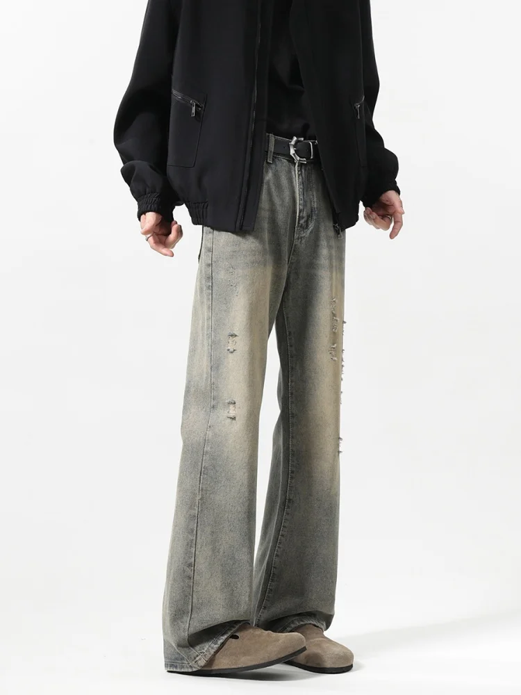 

Men's Distred Straight Leg Jeans Wide Leg Pants American High Street Sle Fall Faionable Long Trousers Casual Wear