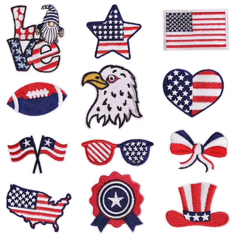 Independence Day ricamo Appliques US Flag Map Thermo Cloth Sticker American patriottismo Badge stelle e strisce Iron on Patch