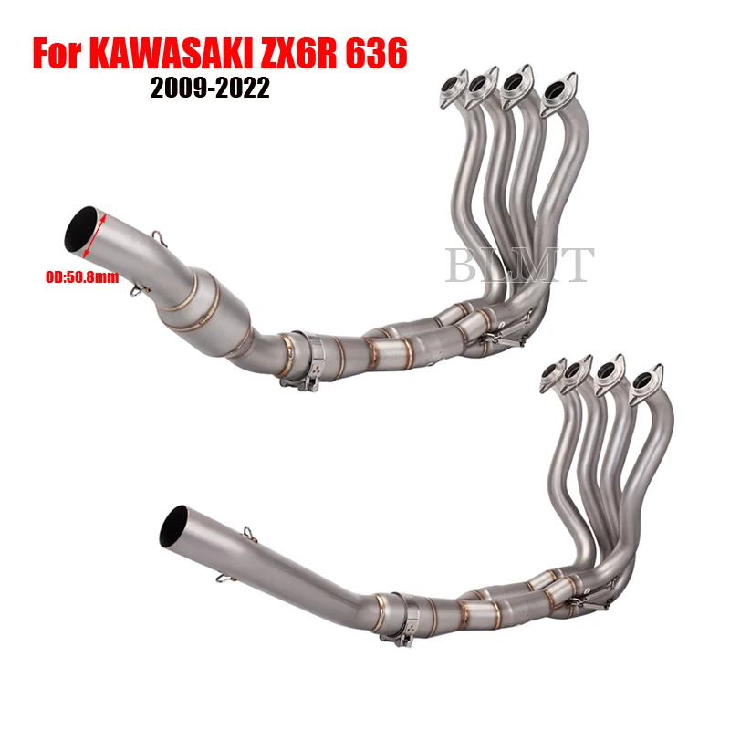 Slip-On For KAWASAKI ZX6R ZX636 ZX-6R  2009 - 2022 Motorcycle Exhaust System Modify 51mm Muffler Escape Front Connect Link Pipe